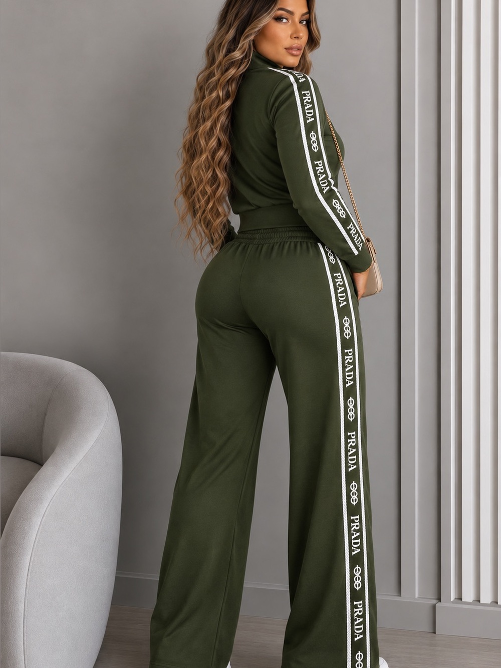 Prada Olive Green Zip-Front Tracksuit Matching Set size S - Picture 2 of 7
